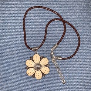 BRIGHTON cream flower necklace on braided leather